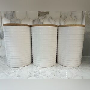 Mrkt 3 White Ceramic Kitchen Canister Set with Bamboo Sealable Lids